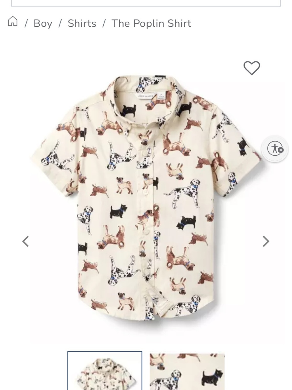 Janie and Jack Cream Short-Sleeve Button-Down with Dog Print NWT